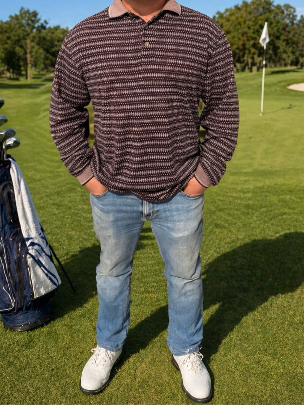 Palmer Golf Vintage Patterned Long-Sleeve Polo Shirt